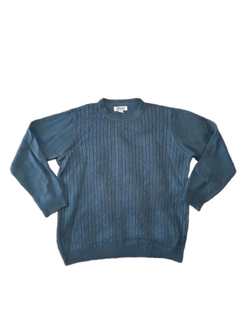 Haband Blue Cable Knit Crewneck Pullover Sweater